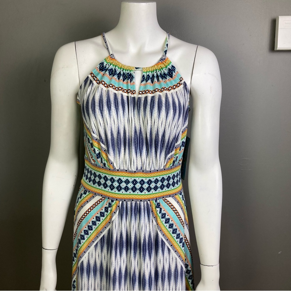 London Times maxi dress size 8 NWT Southwestern halter longline sleek Cleopatra - Picture 2 of 15